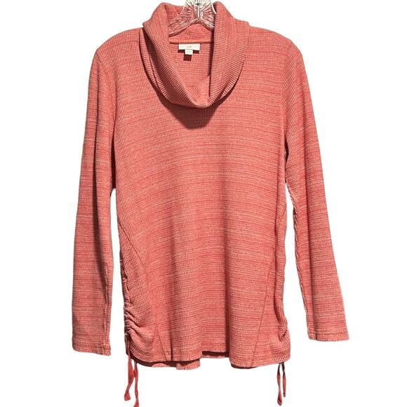 J. JILL Top Size L Cowl Neck Waffle Knit Rusched Side Ties Pullover - Picture 1 of 8
